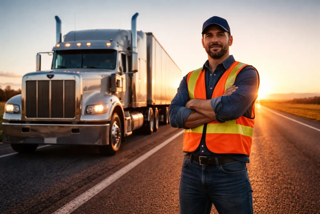 Become a truck driver career guide with semi truck on highway