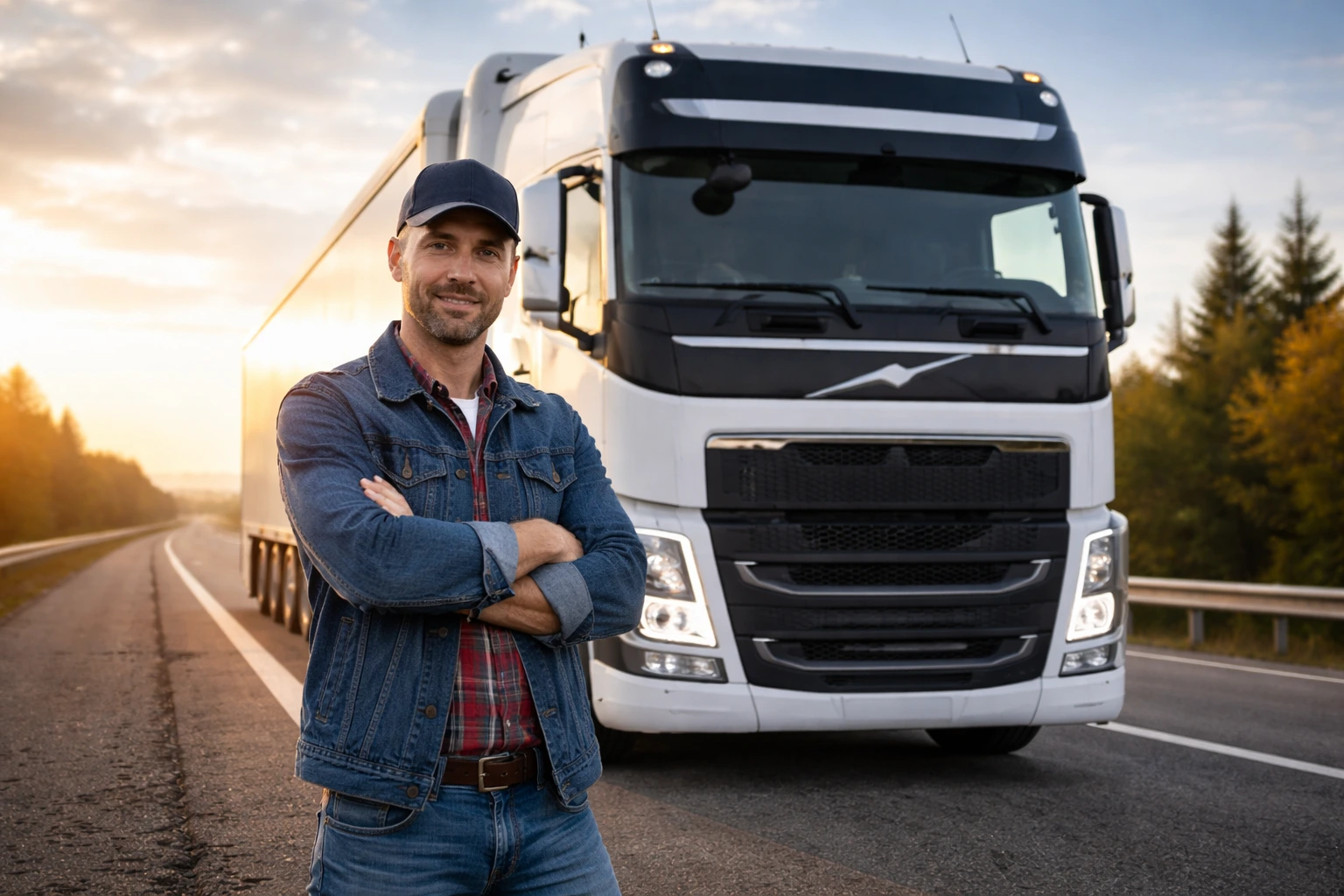 class a vs class b cdl professional truck driver standing beside semi truck on highway at sunrise