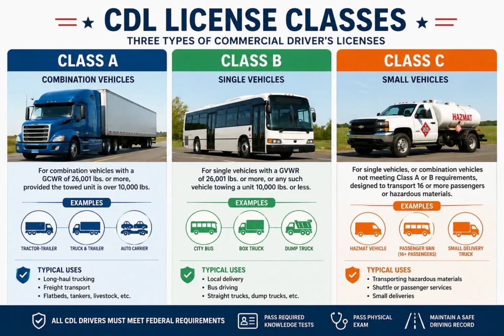 commercial drivers license texas classes A B C explained & CDL License in Texas