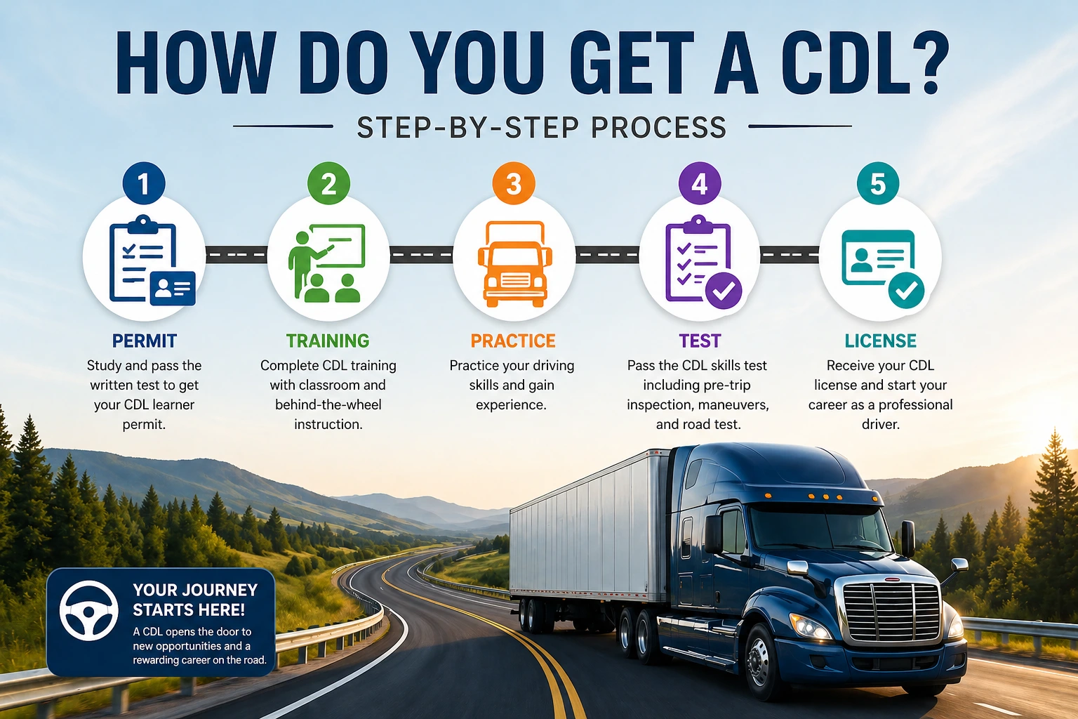 how do you get a cdl step by step process infographic with timeline
