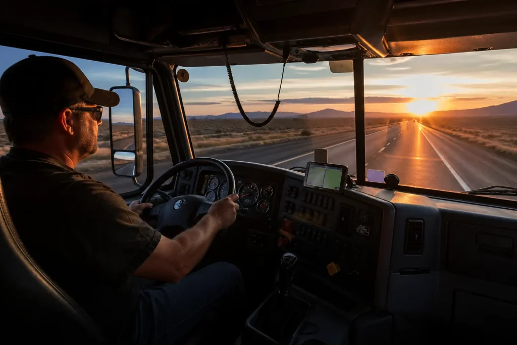 Young student learning CDL training with instructor