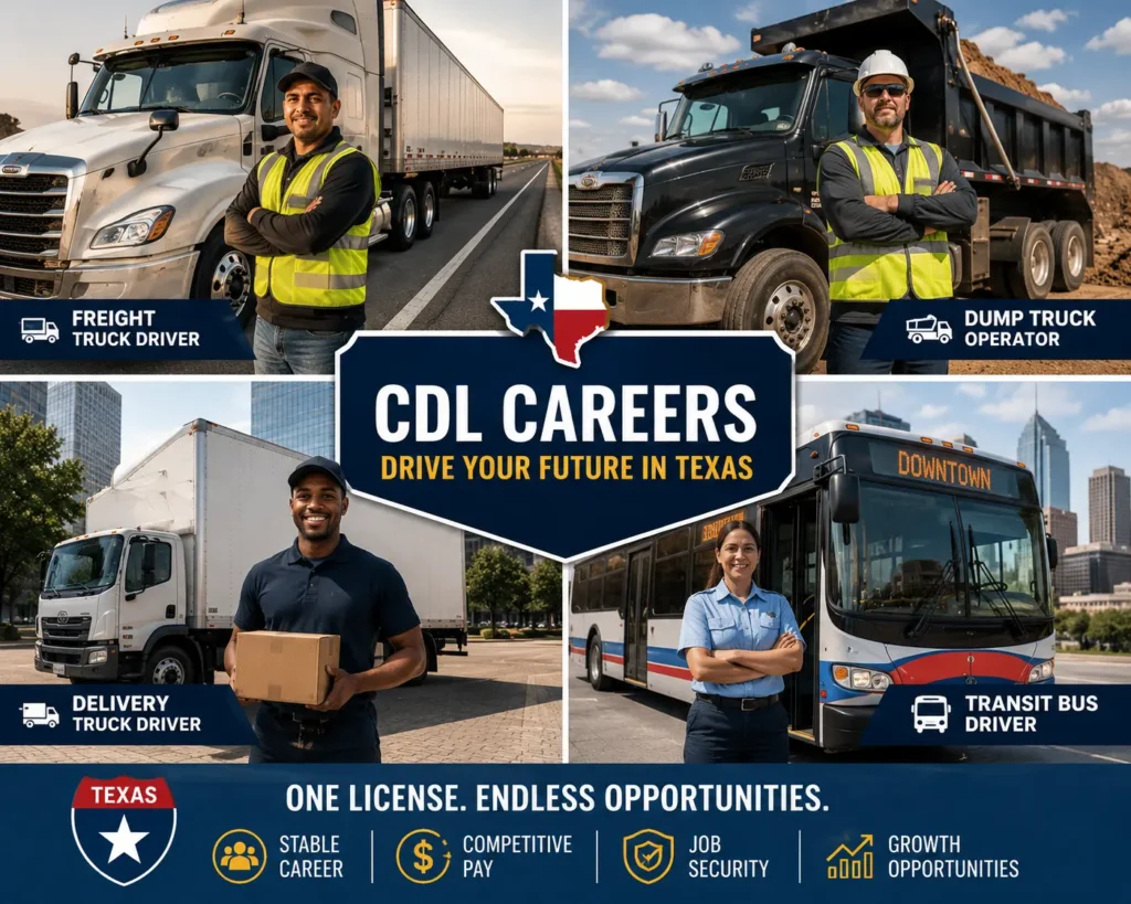 Various CDL driver jobs available after obtaining CDL certification in Texas