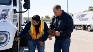 Class B CDL student receiving professional truck driver training before certification