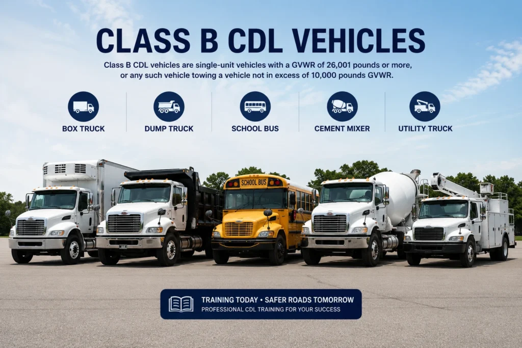 Student practicing behind-the-wheel Class B CDL driving skills with instructor