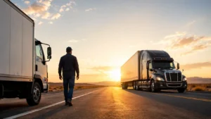 Class B to Class A CDL requirements illustrated by a driver transitioning from a Class B truck to a Class A semi truck