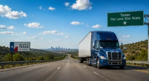 Step-by-step guide to applying for a commercial driver's license in Texas with a professional semi-truck on a Texas highway.