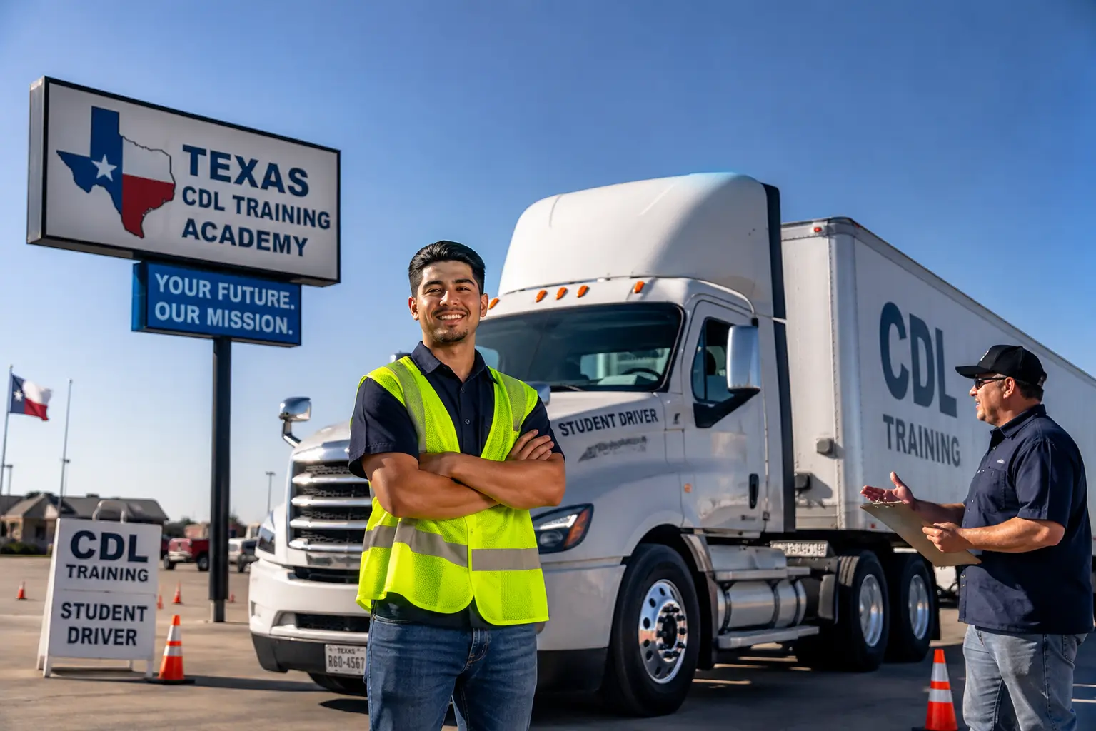 Student preparing for CDL certification at a Texas commercial driving school